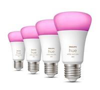 Philips Hue - Bombilla LED Inteligente, A60 E27, Luz Blanca y de Colores, 6.5W (Eq. 60W), 806 Lumens, Compatible con Alexa y Google Home - Pack de 4 Bombillas LED Inteligentes