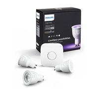 Philips Hue White and Color Ambiance - Pack de 3 bombillas conectadas y puente, casquillo GU10, controlable vía Smartphone y accesorios Hue, 16 millones de colores