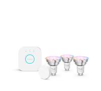 Philips Hue White & Color Ambiance Starter kit Essential: 3 bombillas inteligentes GU10 (345 lm) + botón inteligente