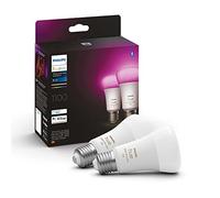 Philips Hue White & Colour Ambiance E27 LED bulb, 1100lm, 16 million colours, dimmable, controllable via app and voice, compatible with Amazon Alexa (Echo, Echo Dot), pack of 2, old generation