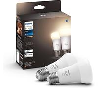 Philips Hue White E27 LED bulb, 810lm, warm white, dimmable, controllable via app, compatible with Amazon Alexa (Echo, Echo Dot), pack of 2, old generation