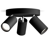Philips Idris - Foco de Baño formato redondo (3 luces), bombillas GU10 no incluida, Negro, IP44, Resistente al agua