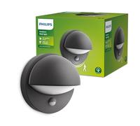 PHILIPS June Aplique LED Exterior con Sensor de Movimiento, Gris | Bombilla Recomendada 12W E27, Resiste la Intemperie IP44, Carcasa de Aluminio, Instalación Fácil y Rápida, Diseño Moderno