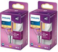 Philips Lámpara LEDclassic E14, 806 lúmenes equivalentes a 60 W, blanco cálido (2700 Kelvin), transparente (Paquete de 2)