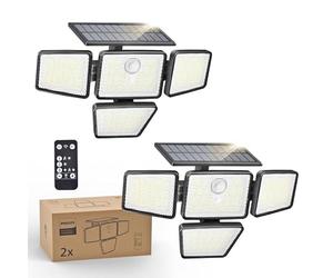 Philips - Lámpara solar de seguridad exterior, 196 LED con sensor de movimiento PIR, 3 modos, 4 cabezales orientables, proyector de energía solar con mando a distancia, IP65 impermeable - 2 unidades