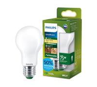 Philips LED Bombilla UltraEfficient Frosted A60, rosca E27 Edison, clase energética A, 1095 lm, 75 W equivalentes, blanco cálido (2700 K), regulable, EyeComfort, 50.000 horas, 1 ud