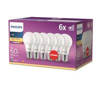 Philips LED Classic E27 paquete de 6 bombillas (60 W), bombillas LED mate con luz blanca cálida, bombillas de bajo consumo con una larga vida útil, nueva generación
