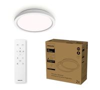 Philips LED, lámpara de techo con mando a distancia, redonda, 30 cm, regulable, luz blanca regulable, salón, dormitorio, sin parpadeo ni deslumbramiento, diseño moderno, blanco/negro