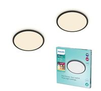 Philips LED lámpara de techo para baño Superslim, negra, 18W, luz blanca cálida 2.700K, 3 posiciones de luz - regulable sin regulador, protección IP44, paquete doble