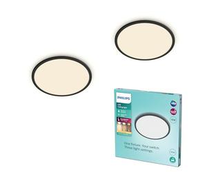 Philips LED lámpara de techo para baño Superslim, negra, 18W, luz blanca cálida 2.700K, 3 posiciones de luz - regulable sin regulador, protección IP44, paquete doble