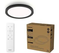 Philips LED Luz de techo con mando a distancia, redonda, 30 cm, regulable, luz blanca sintonizable, salón, dormitorio, sin parpadeo ni deslumbramiento, diseño moderno, negro, paquete de 2