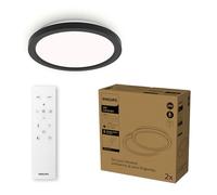 Philips LED Luz de techo con mando a distancia, redonda, 30 cm, regulable, luz blanca sintonizable, salón, dormitorio, sin parpadeo ni deslumbramiento, diseño moderno, negro, paquete de 2