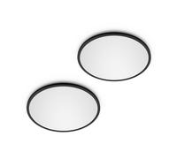 Philips SuperSlim Plafón LED de baño (15 W), 3 ajustes de luz, Luz blanca cálida, Regulable, Protección IP44, Negro, 25 cm, pack of 2