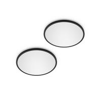 Philips LED SuperSlim, juego de 2, negro, IP44, Ø 30 cm, 2700 K