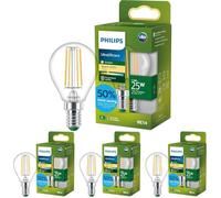 Philips LED UltraEfficient Bombilla de Filamento P45 E14, 25W equivalentes, Luz Blanca Cálida 2700K, 252lm, EyeComfort, Vida útil de 50.000 horas, Clase energética A, Transparente, 1 ud (Paquete de 4)