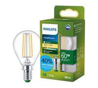 Philips LED UltraEfficient Bombilla de Filamento P45 E14, 60W equivalentes, Luz Blanca Cálida 2700K, 806lm, EyeComfort, Vida útil de 50.000 horas, Clase energética A, Transparente, 1 ud