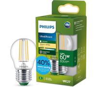 Philips LED UltraEfficient Bombilla de Filamento P45 E27, 60W equivalentes, Luz Blanca Cálida 2700K, 806lm, EyeComfort, Vida útil de 50.000 horas, Clase energética A, Transparente, 1ud