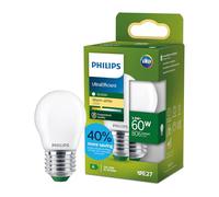 Philips LED UltraEfficient Bombilla P45 E27, 60W equivalentes, Luz Blanca Cálida 2700K, 806lm, EyeComfort, Vida útil de 50.000 horas, Clase energética A, Efecto Mate, 1 ud