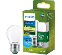 Philips LED UltraEfficient Bombilla P45 E27, 60W equivalentes, Luz Blanca Cálida 2700K, 806lm, EyeComfort, Vida útil de 50.000 horas, Clase energética A, Efecto Mate, 1 ud