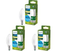 Philips LED UltraEfficient Bombilla Vela B35 E14, 60W equivalentes, Luz Blanca Cálida 2700K, 806lm, EyeComfort, Vida útil de 50.000 horas, Clase energética A, Efecto Mate, 1ud (Paquete de 3)