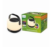 Philips Lighting- Alula, Lampara Solar portátil, 3000K y cambio de color RGB, cable de carga USB, IP44, blanco y negro