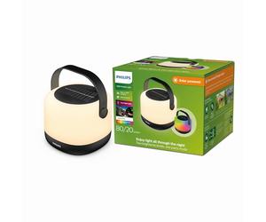 PHILIPS Lighting- Alula, Lampara Solar portátil, 3000K y cambio de color RGB, cable de carga USB, IP44, blanco y negro