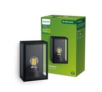 Philips Lighting - Aplique pared Exterior Alzor, formato cuadrangular, negro, max. 25W, resistente a intemperie IP44 (no incluye bombilla)
