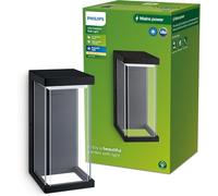 Philips Lighting - Aplique pared Exterior Kyrie, 12W, 2700K luz branca cálida, negro, resistente a intemperie IP44