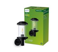 Philips Lighting - Aplique pared Exterior Listra, formato redondo, negro, max. 25W, resistente a intemperie IP44 (no incluye bombilla)