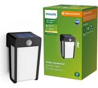 Philips Lighting: Aplique pared Exterior Shroud, alimentación solar, 2.3W, 2700K, negro, sensor movimiento, resistente a intemperie IP44