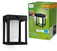 Philips Lighting: Aplique pared Exterior Ultraeficiente Camill, alimentación solar, formato cuadrado, 1.4W, 3000K, negro, clear, sensor movimiento, resistente intemperie IP44