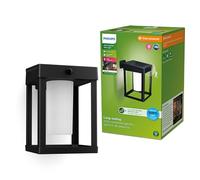 Philips Lighting: Aplique pared Exterior Ultraeficiente Camill, alimentación solar, formato cuadrado, 1.4W, 3000K, negro, frosted, sensor movimiento, resistente intemperie IP44