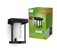 Philips Lighting: Aplique pared Exterior Ultraeficiente Camill, alimentación solar, formato redondo, 1.4W, 3000K, negro, frosted, sensor movimiento, resistente intemperie IP44