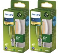 Philips Lighting - Bombilla LED UltraEficiente, 40W, 485Lm, B35, E14 2700K, cristal transparente (Paquete de 2)