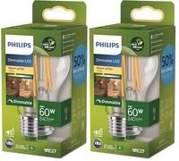 PHILIPS Lighting - Bombilla Led Ultraeficiente filamento 4w (Eq. 60w) E27 A60, Luz Cálida (2700K) - Et. Energética A (Paquete de 2)