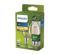 PHILIPS Lighting - Bombilla Led Ultraeficiente filamento (pack 2un), 2,3w (Eq. 40w) E14 vela, Luz Cálida (2700K) - Et. Energética A
