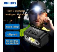 Philips Luz Frontal Súper , Ajuste de Rotación de 140° con Clip, Sensor Inteligente, Larga Duración de Batería, Diseño con 10 de Luz, Ideal para Trabajo al , Camping, Pesca y