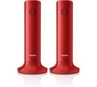 Philips M4502R/34 - Teléfono Fijo Inalámbrico, Pantalla 1,6'', Pantalla LCD, Retroiluminación, Altavoz Integrado, Manos Libres, HQ- Sound, Delgado y Compacto - Rojo (Compatible: ES, IT, FR)