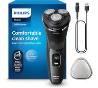 Philips Maquinilla de afeitar para hombre, serie 3000, recargable, húmeda/seca, maquinilla de afeitar eléctrica para hombre, acero metálico moderno