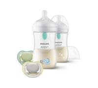 Philips Avent Natural Response - Set de regalo para bebés: 2 biberones anticólicos de 260 ml con tetinas T3 (para bebés de 1 mes o más) y 2 chupetes Ultra Air (modelo SCD657/12)