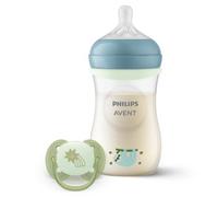 Philips Avent Pack Natural Response Nighttime - Biberón de 260 ml con tetina de flujo medio (flujo 3) y accesorio de anillo luminoso, chupete Ultra Soft Nighttime, SCD838/17