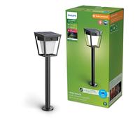 Philips Nissa Pedestal para exterior solar con sensor de movimiento UltraEficiente, 3000K, 250/25lm, Negro