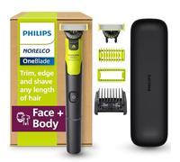 Philips Norelco OneBlade 360 con conectividad híbrida cara + cuerpo, recortadora eléctrica de barba, afeitadora y peluquera corporal con tecnología de hoja 360, hoja 1x360, peine 5 en 1, kit de