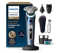 Philips Norelco Shaver i9000 Prestige, afeitadora eléctrica en seco y húmedo, Mystic Aqua, tecnología SenseIQ, sistema de triple elevación y corte, cuchillas de precisión de acero dobles giratorias de