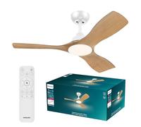 PHILIPS Olas Plafón LED con Ventilador de Techo 30W+24W Blanco/Madera | 3 Tonos de Luz Blanca, Mando Incluido, Flujo de Aire Intenso y Silencioso de 2 Direcciones, 6 Velocidades, Seguro y Estable