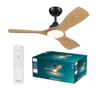 Philips Olas Plafón LED con Ventilador de Techo 30W+24W Negro/Madera | 3 Tonos de Luz Blanca, Mando Incluido, Flujo de Aire Intenso y Silencioso de 2 Direcciones, 6 Velocidades, Seguro y Estable