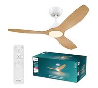 PHILIPS Olas Plafón LED con Ventilador de Techo 35W+24W Blanco/Madera | 3 Tonos de Luz Blanca, Mando Incluido, Flujo de Aire Intenso y Silencioso de 2 Direcciones, 6 Velocidades, Seguro y Estable