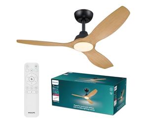 PHILIPS Olas Plafón LED con Ventilador de Techo 35W+24W Negro/Madera | 3 Tonos de Luz Blanca, Mando Incluido, Flujo de Aire Intenso y Silencioso de 2 Direcciones, 6 Velocidades, Seguro y Estable