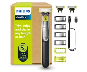 Philips OneBlade 360 Auténtico Barbero, afeitadora y recortadora eléctrica facial y corporal, 3x 360 cuchillas, 4x peine para barba incipiente (1,2,3,5mm), 1x kit corporal, QP2834/31