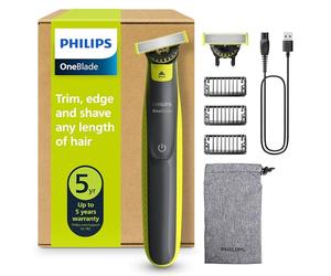 Philips OneBlade 360 Auténtico Recortadora y afeitadora eléctrica para barba, 2 cuchillas 360, 3 peines para barba incipiente (1,3,5 mm), QP2724/31